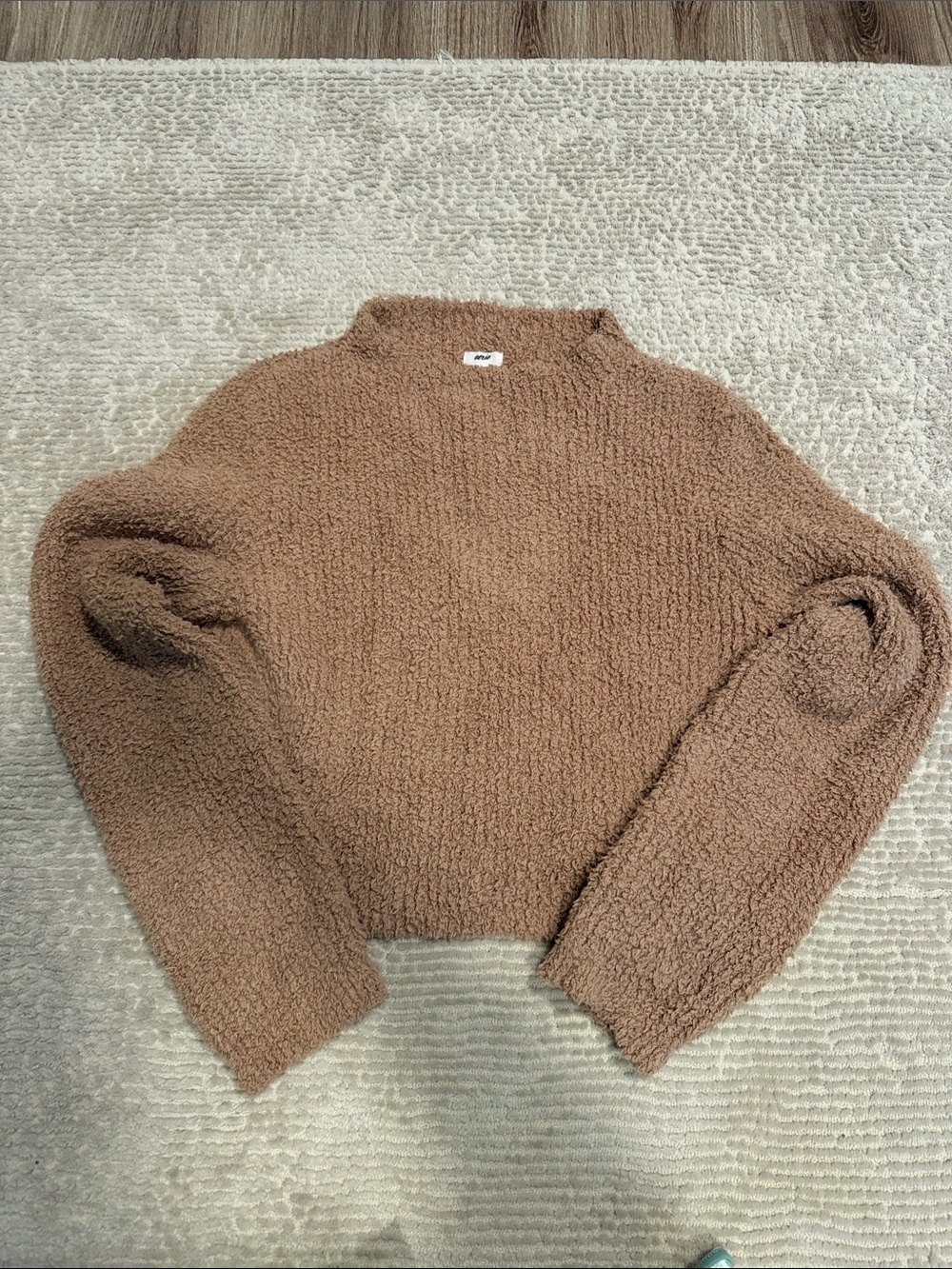 Aerie marshmallow Cozy Brown Sherpa Crop Sweater - Women's Plush Knit